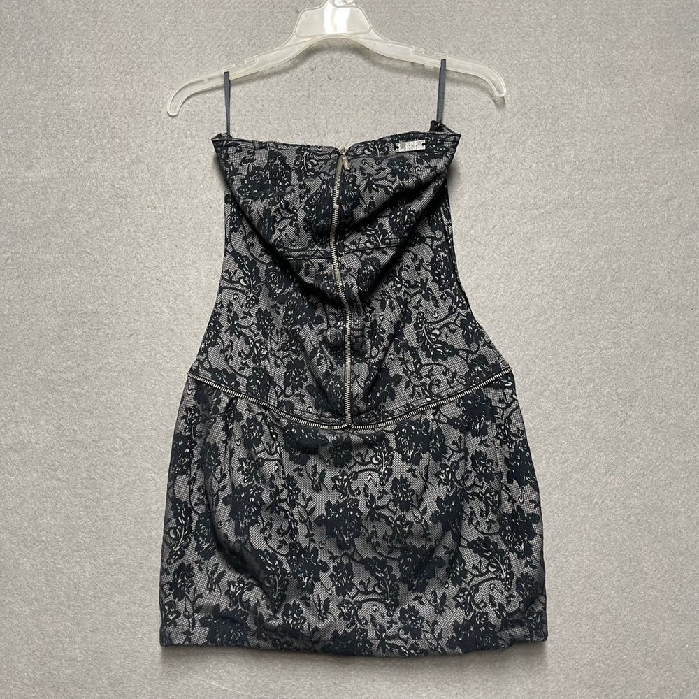 Mini Dress Womens Medium Black Silver Lace Corset Style Strapless Sexy Clubwear